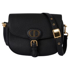 CHRISTIAN DIOR black grained leather BOBBY MEDIUM Crossbody Bag