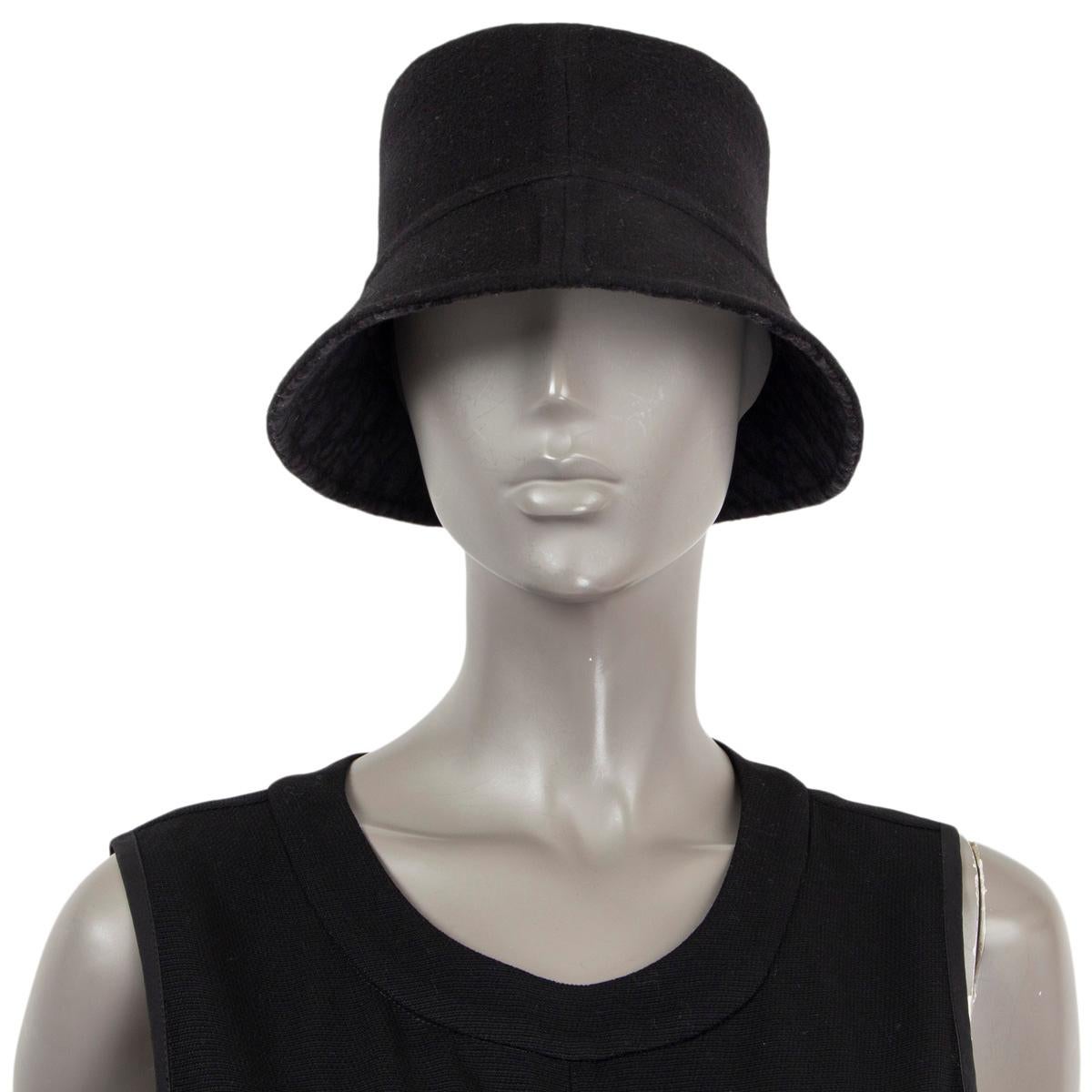 CHRISTIAN DIOR black & grey wool REVERSIBLE OBLIQUE BUCKET Hat 58 5