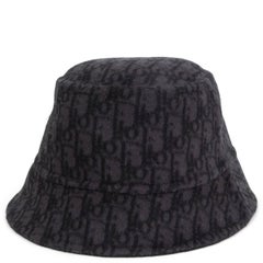 CHRISTIAN DIOR black & grey wool REVERSIBLE OBLIQUE BUCKET Hat 58
