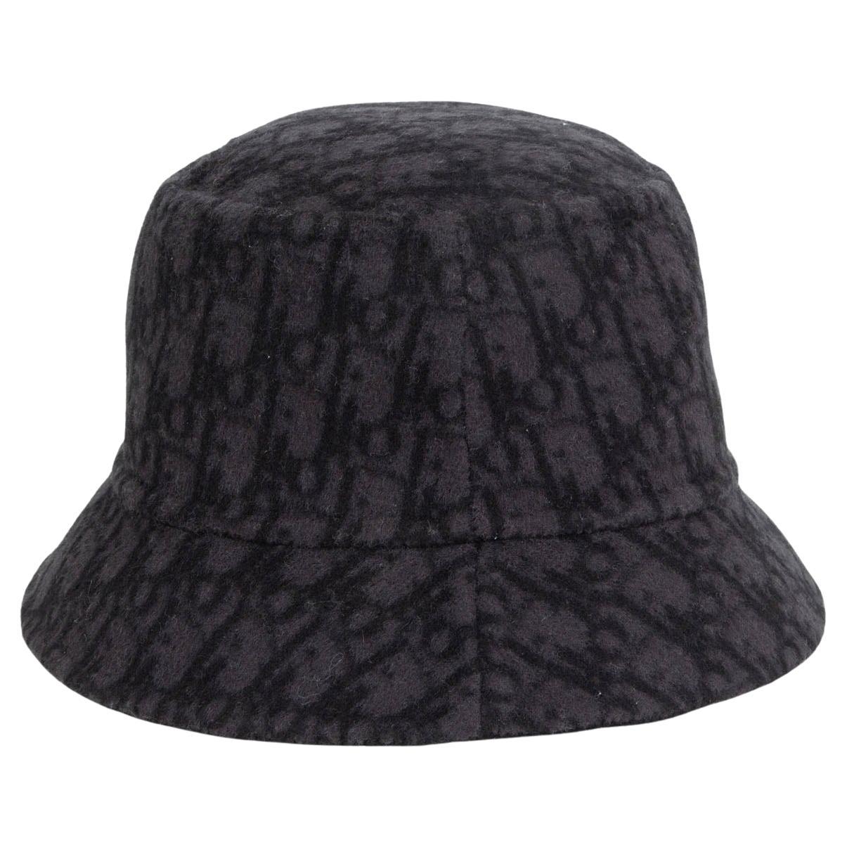 CHRISTIAN DIOR black & grey wool REVERSIBLE OBLIQUE BUCKET Hat 58