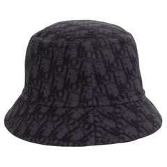 Used CHRISTIAN DIOR black & grey wool REVERSIBLE OBLIQUE BUCKET Hat 58