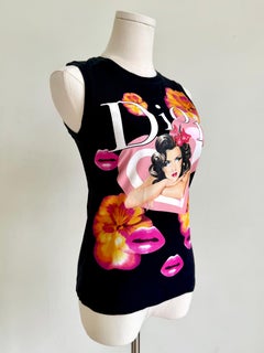 Christian Dior Black “Hibiscus & Pin-Up Portrait” Graphic Tank