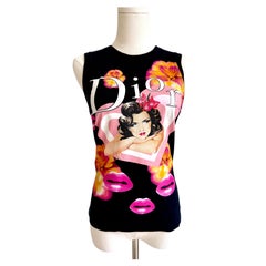 Christian Dior Black “Hibiscus & Pin-Up Portrait” Graphic Tank