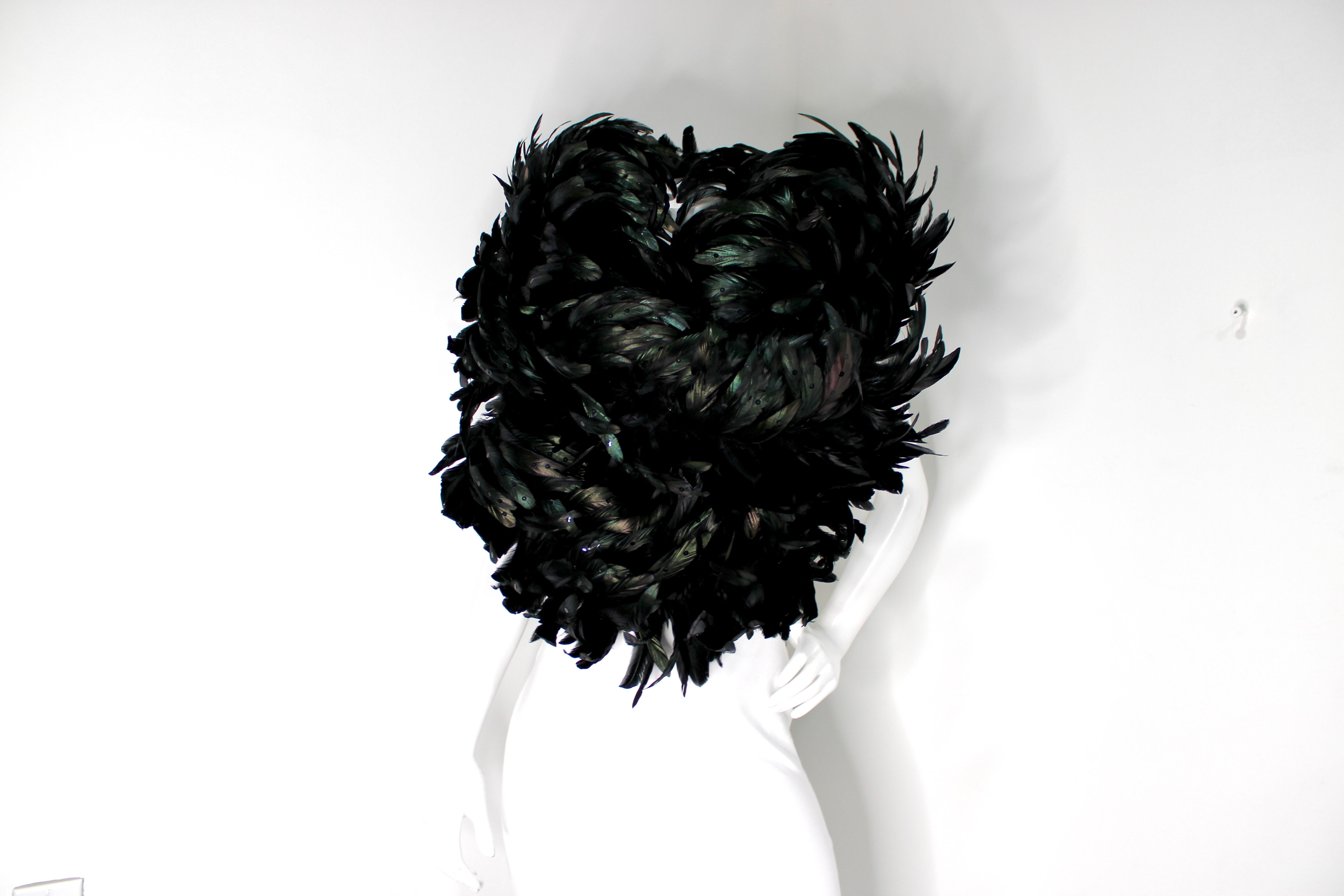 da uomo o donna Christian Dior Black Iridescent Sequin Feather Boa circa 1980s in vendita