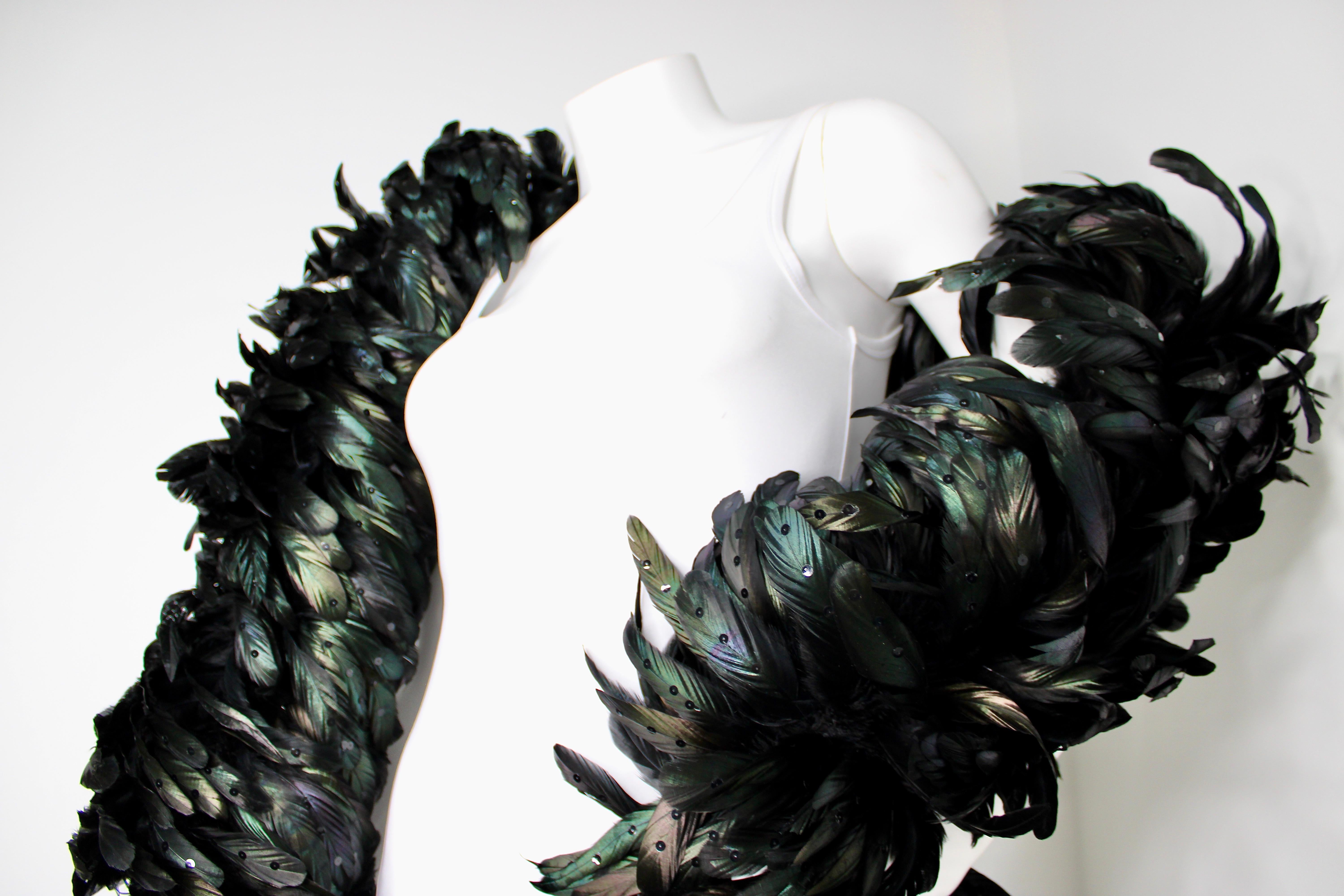 Christian Dior Black Iridescent Sequin Feather Boa circa 1980s in vendita 1
