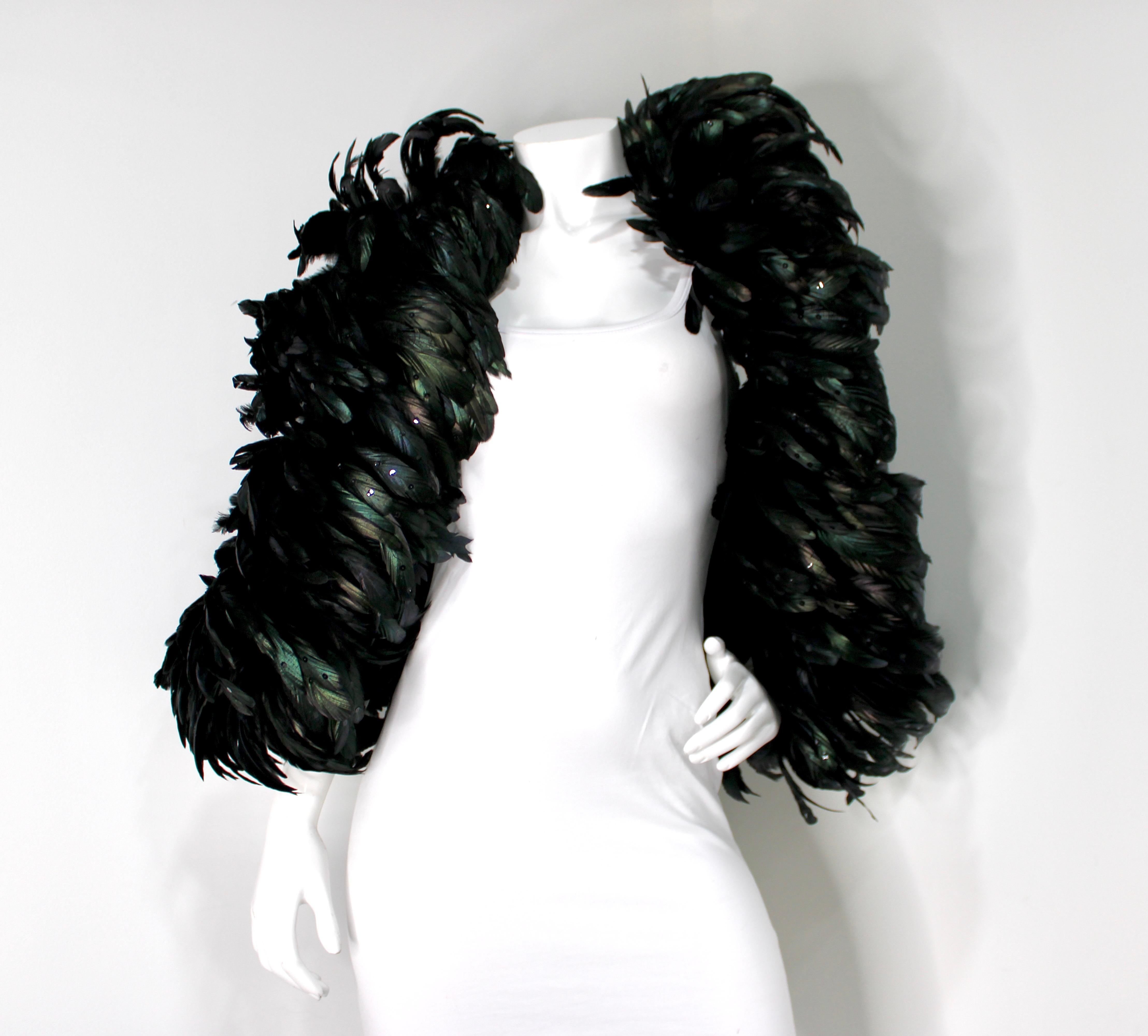 Christian Dior Black Iridescent Sequin Feather Boa circa 1980s in vendita 2