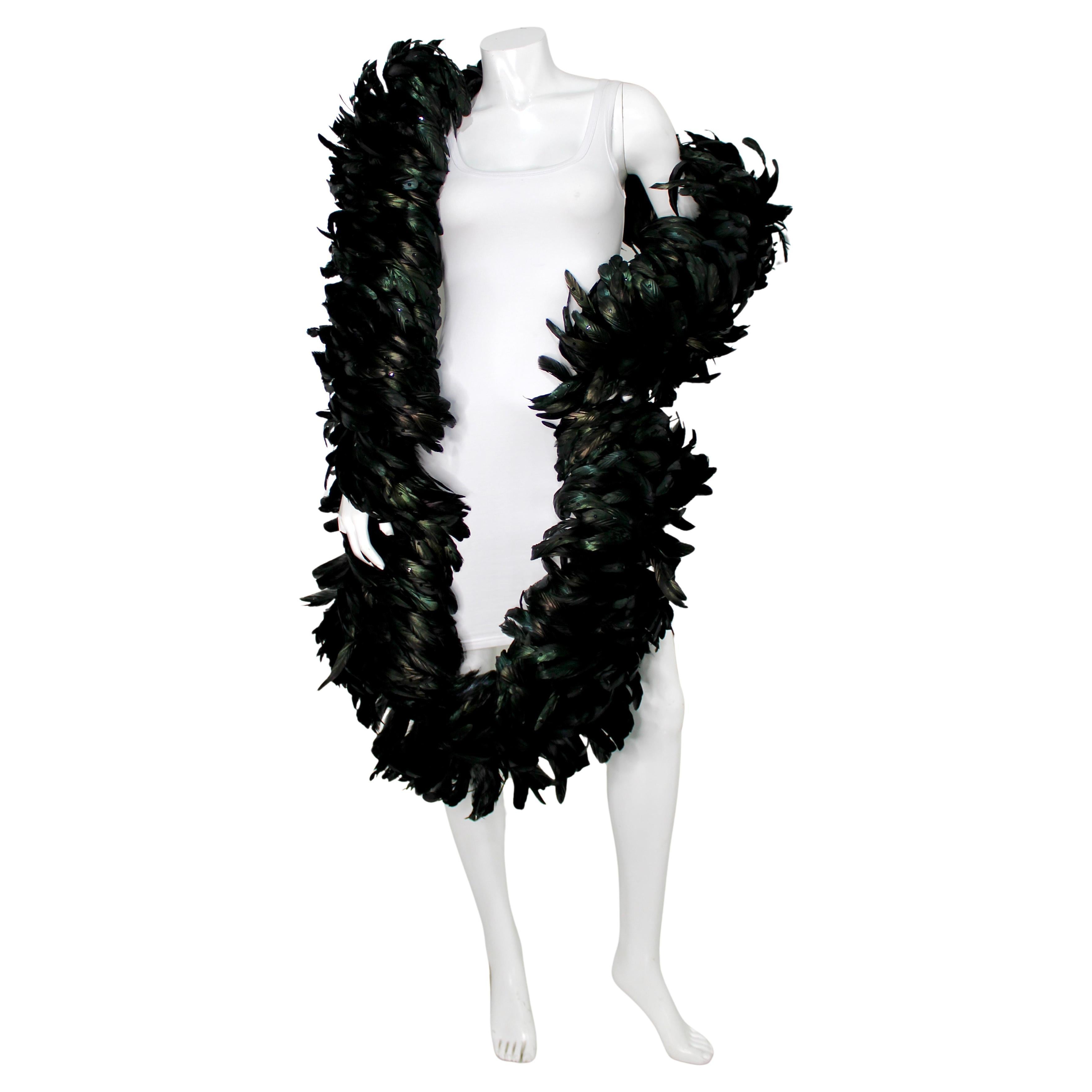 Christian Dior Black Iridescent Sequin Feather Boa circa 1980s