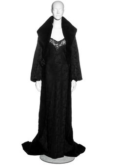 Christian Dior black jacquard evening fur coat and maxi dress, fw 1998