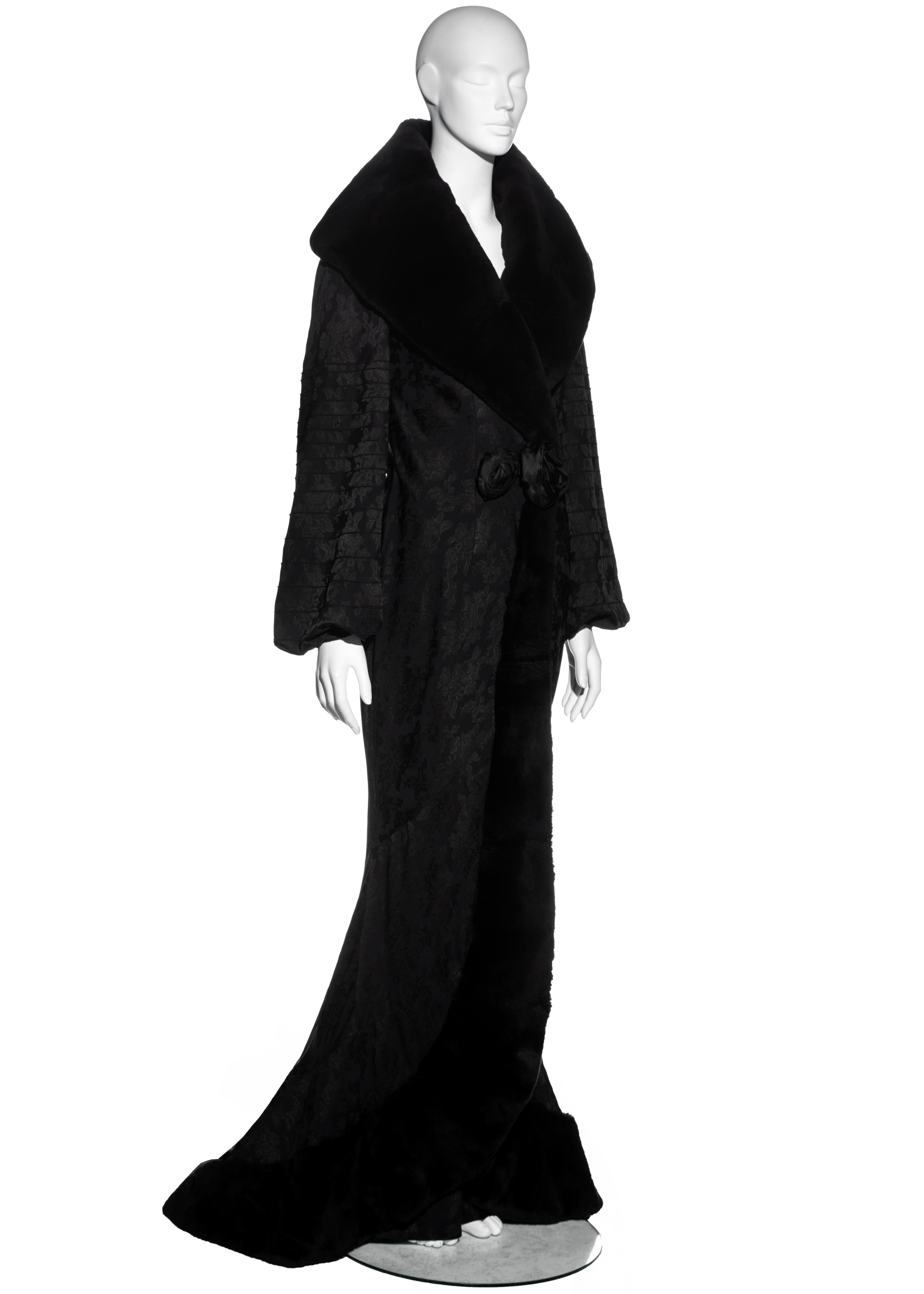 Christian Dior black jacquard evening fur coat and maxi dress, fw 1998 In Excellent Condition In London, GB