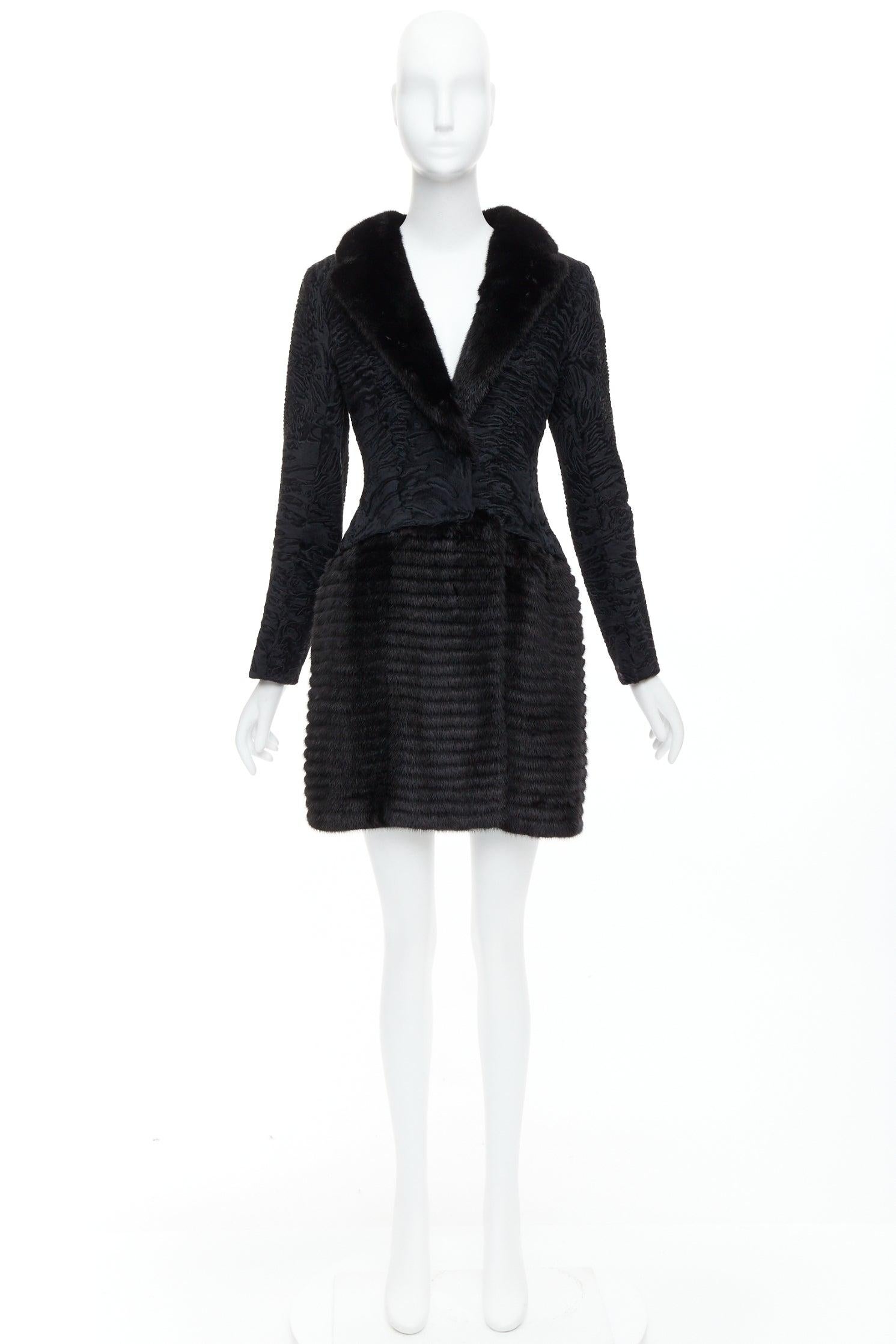 CHRISTIAN DIOR black lamb mink fur silk lined long coat FR38 M For Sale 5