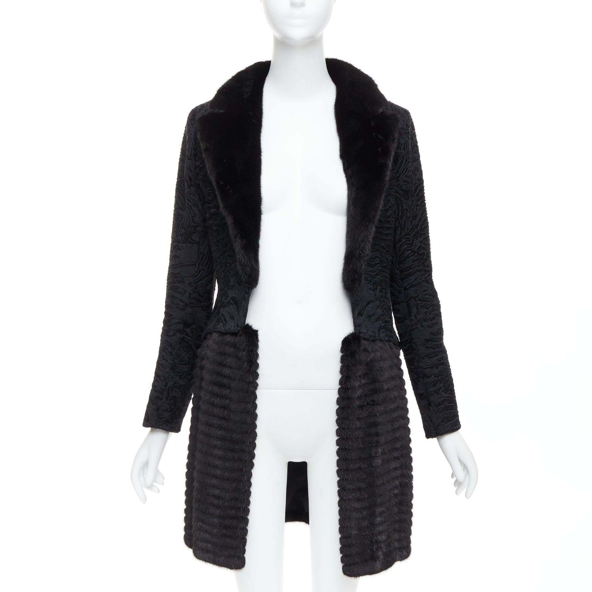 Black CHRISTIAN DIOR black lamb mink fur silk lined long coat FR38 M For Sale