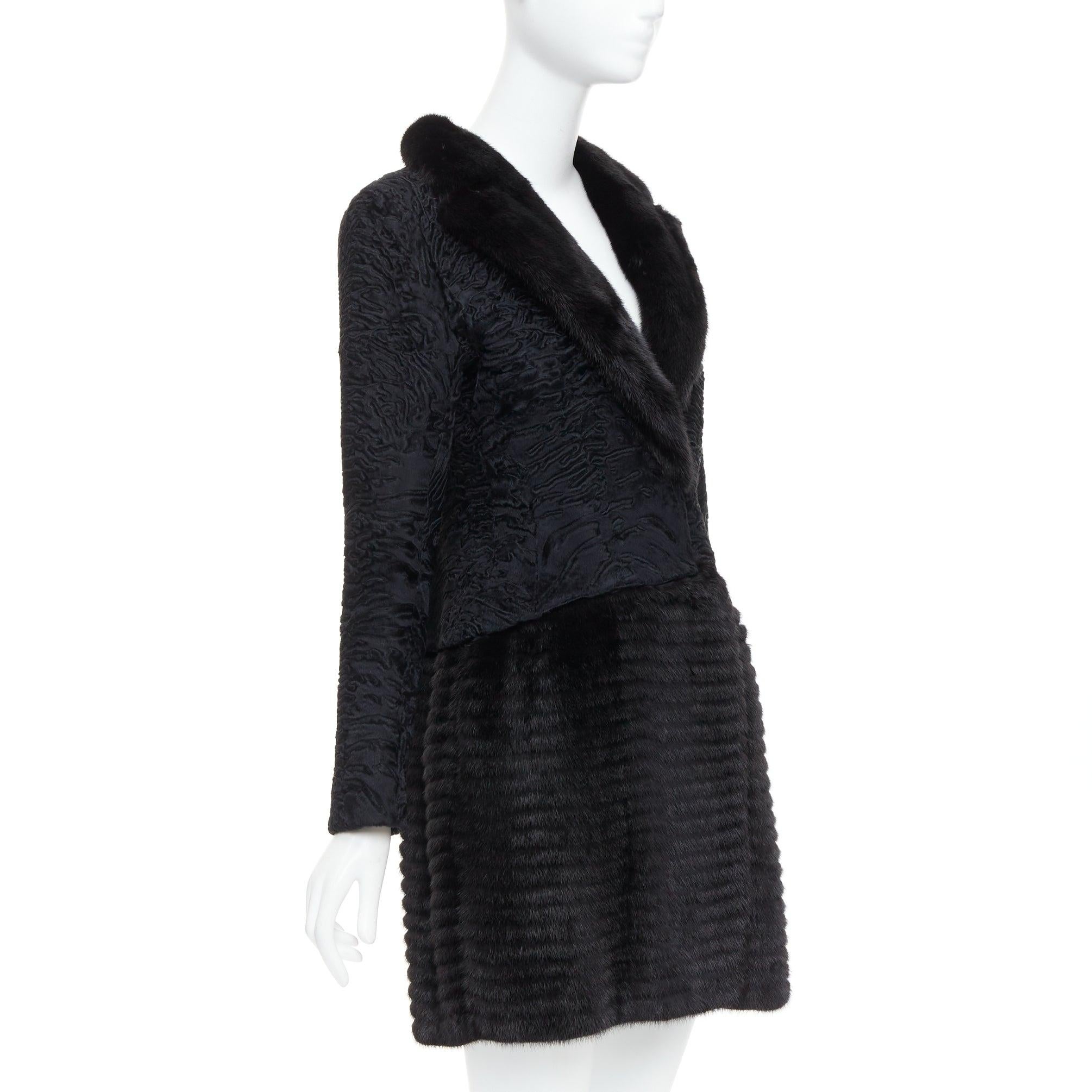 CHRISTIAN DIOR black lamb mink fur silk lined long coat FR38 M In Excellent Condition For Sale In Hong Kong, NT