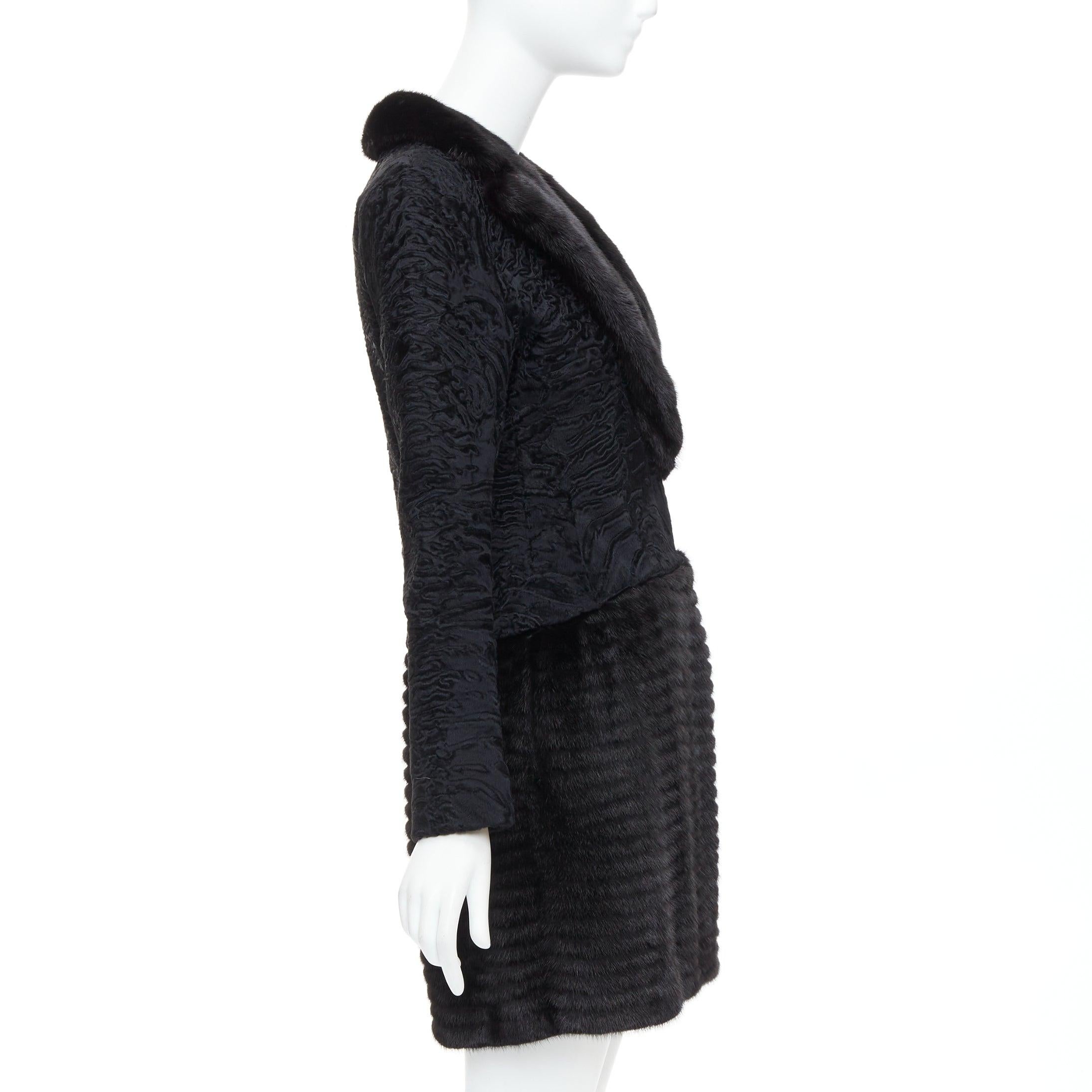 Women's CHRISTIAN DIOR black lamb mink fur silk lined long coat FR38 M For Sale