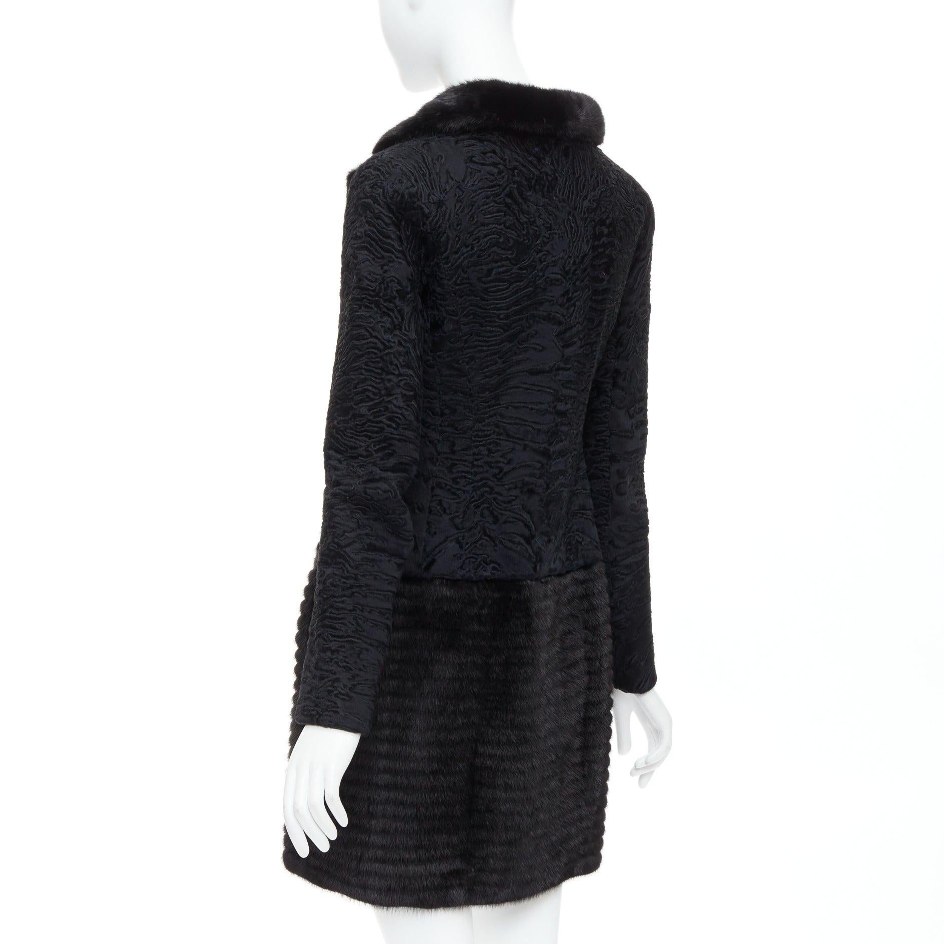 CHRISTIAN DIOR black lamb mink fur silk lined long coat FR38 M For Sale 2