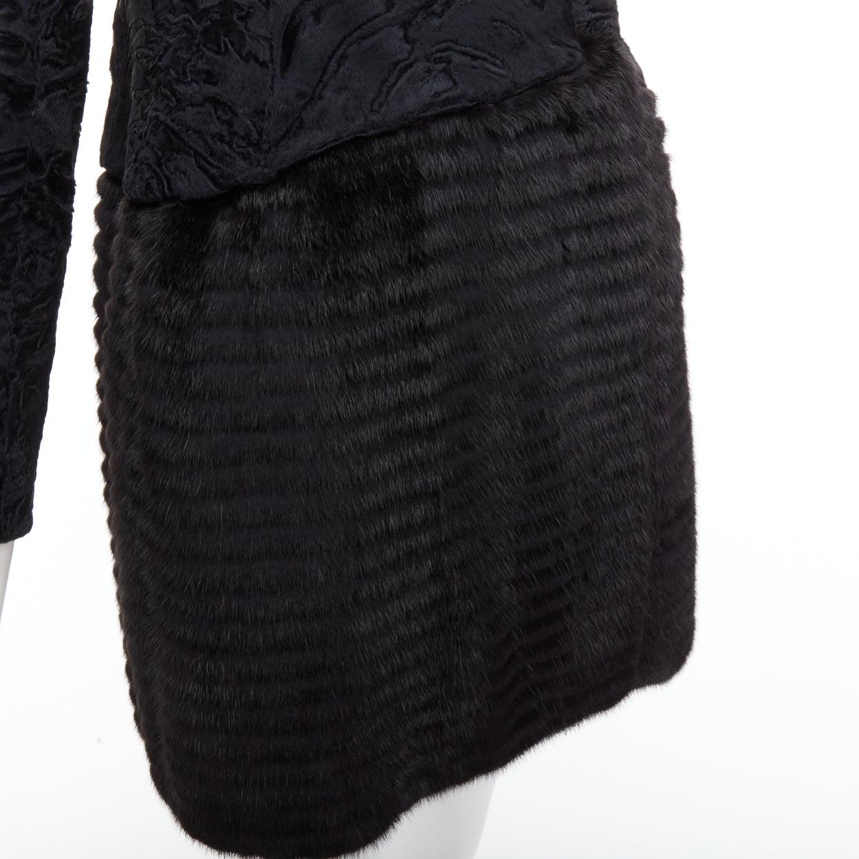 CHRISTIAN DIOR black lamb mink fur silk lined long coat FR38 M For Sale 3