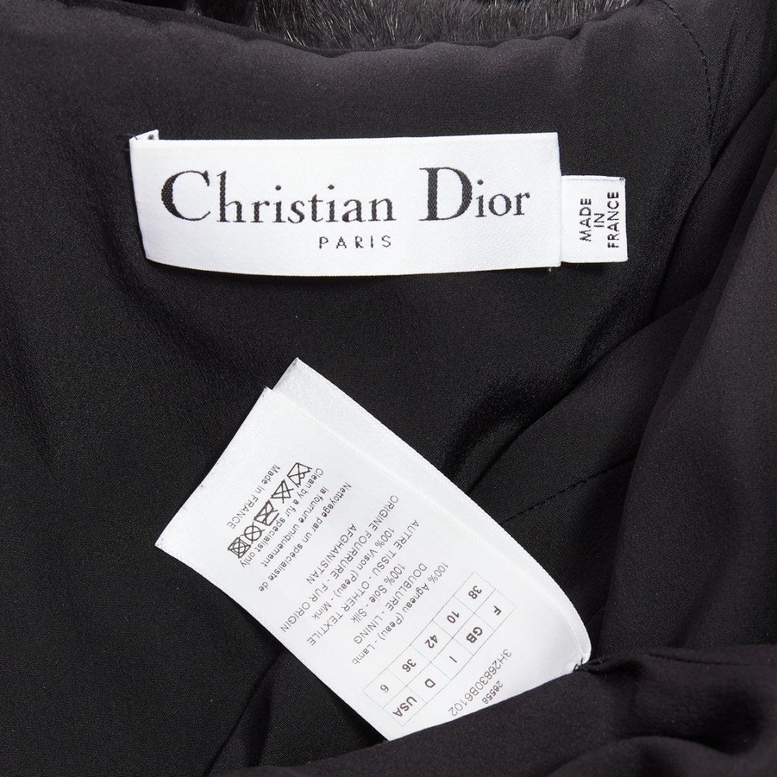 CHRISTIAN DIOR black lamb mink fur silk lined long coat FR38 M For Sale 4