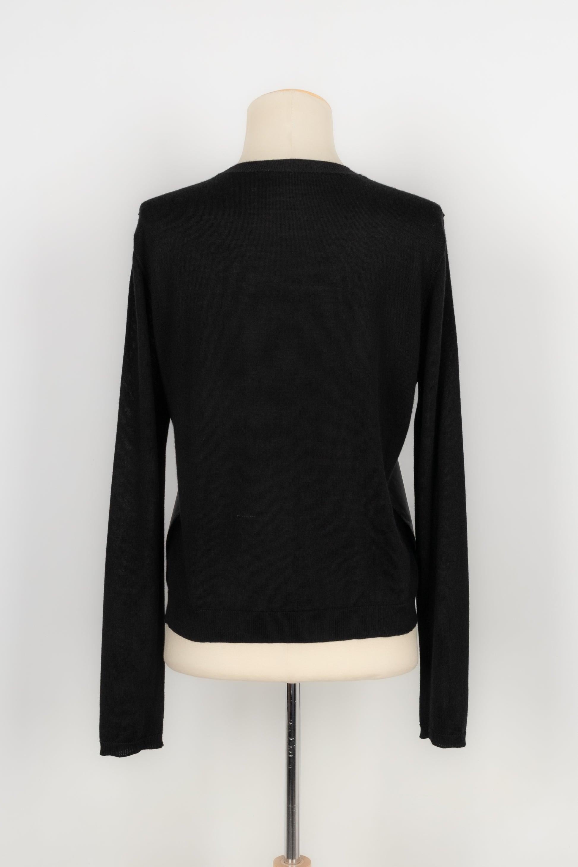 Nero Christian Dior Top a maniche lunghe in pelle d'agnello e cashmere nero 42FR in vendita
