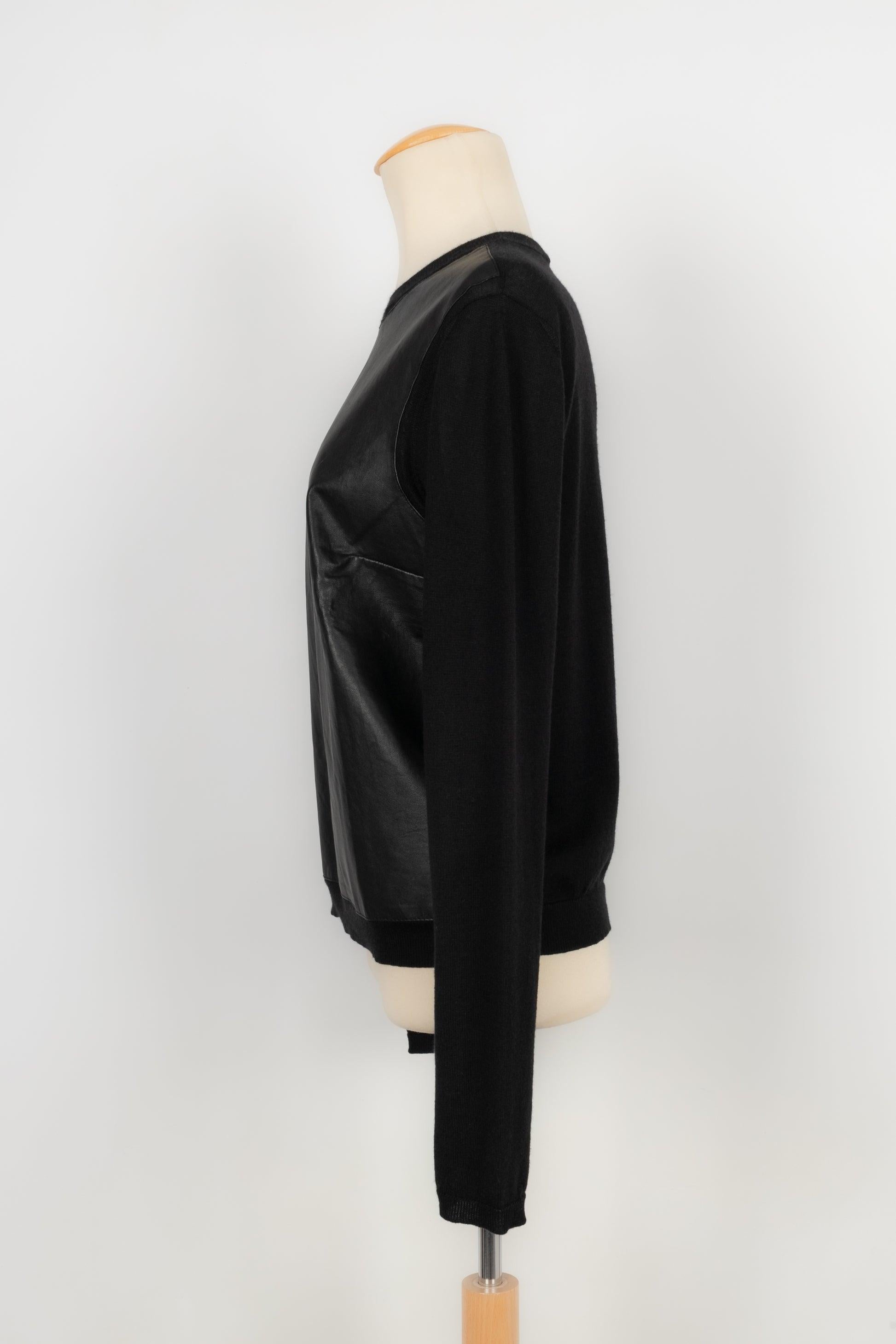 Christian Dior - Top à manches longues en cuir d'agneau et cachemire noir 42FR Pour femmes en vente