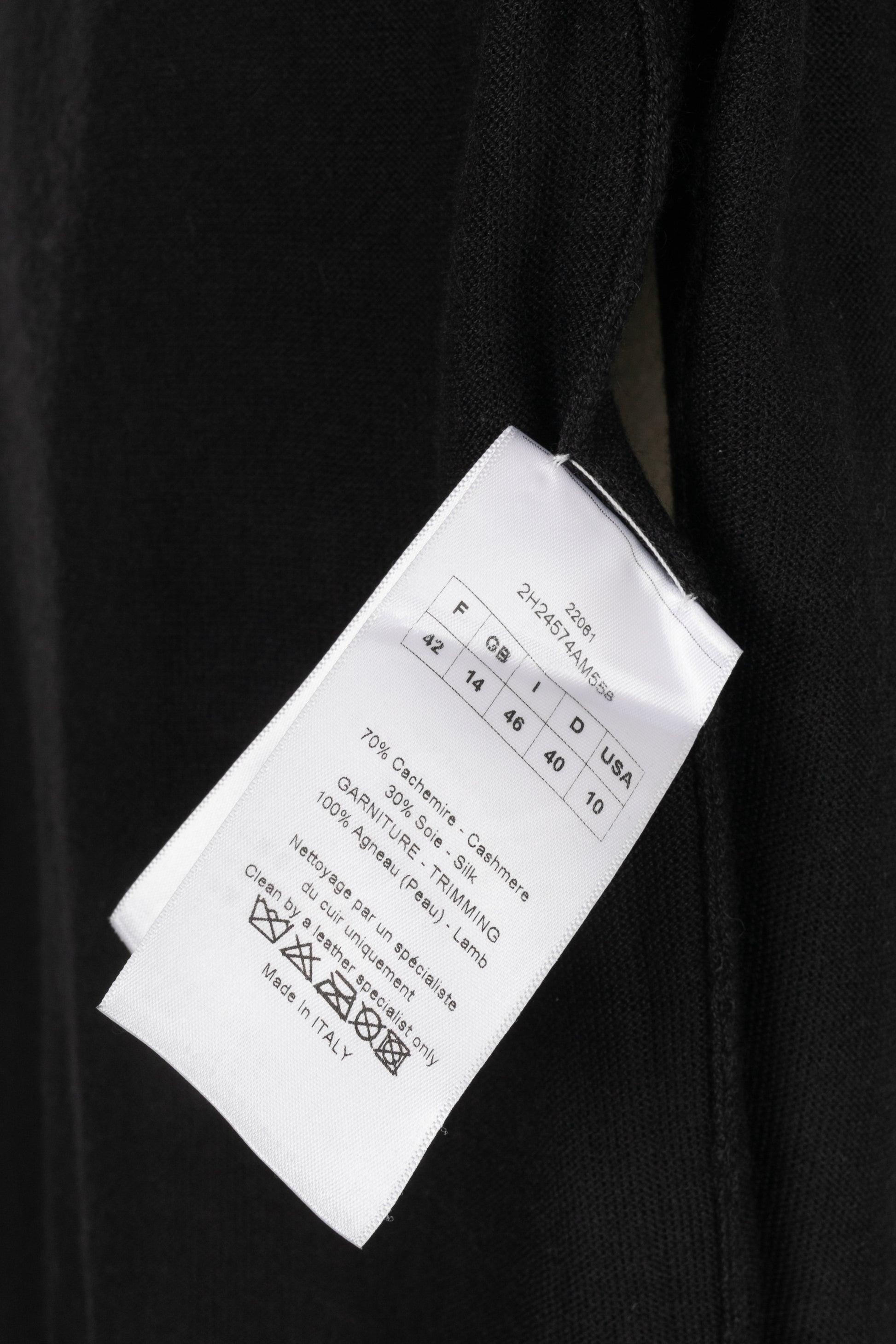 Christian Dior - Top à manches longues en cuir d'agneau et cachemire noir 42FR en vente 2
