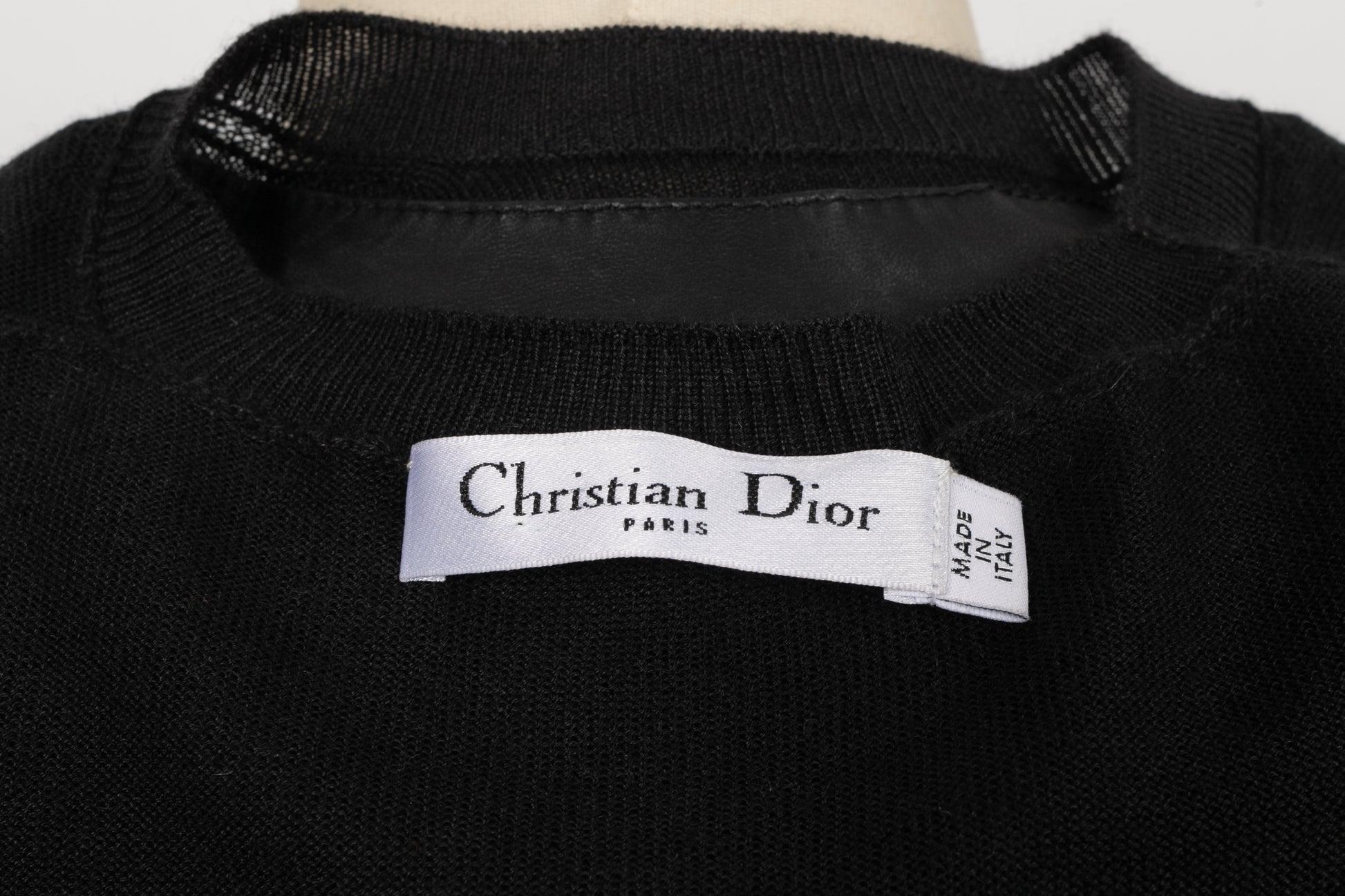 Christian Dior - Top à manches longues en cuir d'agneau et cachemire noir 42FR en vente 3