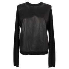 Christian Dior Top negro de piel de cordero y cachemira de manga larga 42FR