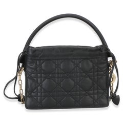 Christian Dior Black Lambskin Cannage Lady Dior Milly Mini Drawstring Bag