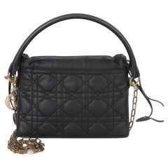 Christian Dior Black Lambskin Cannage Lady Dior Milly Mini Drawstring Bag