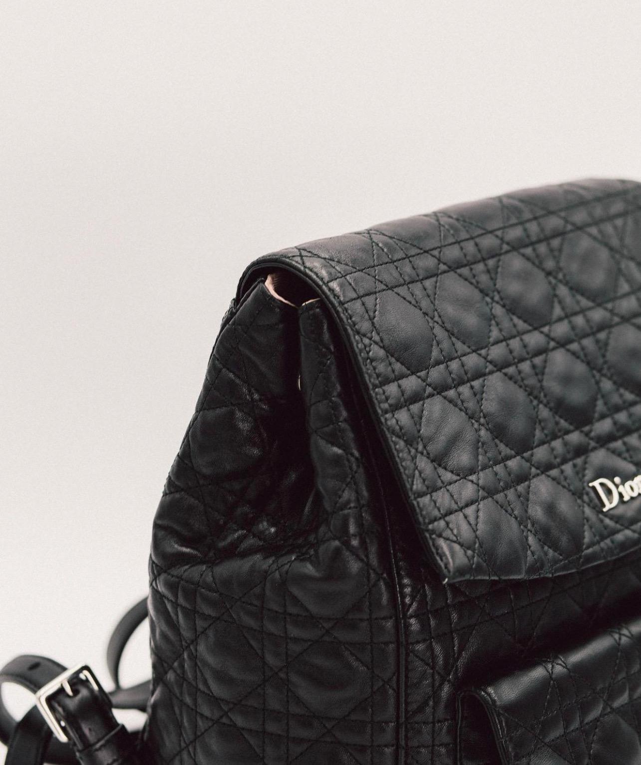 Women's CHRISTIAN DIOR Black Lambskin Cannage Large Stardust Backpack