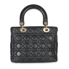 Christian Dior Black Lambskin Cannage Medium Lady Dior