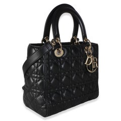 Christian Dior Black Lambskin Cannage Medium Lady Dior