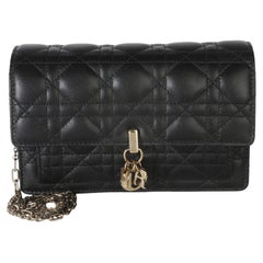 Christian Dior – Schwarze Cannage-Tasche „My Dior Daily“ aus Lammleder mit Kettenhenkel