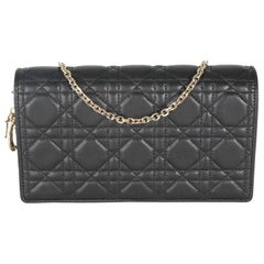 Christian Dior Black Lambskin Cannage Wallet On Chain