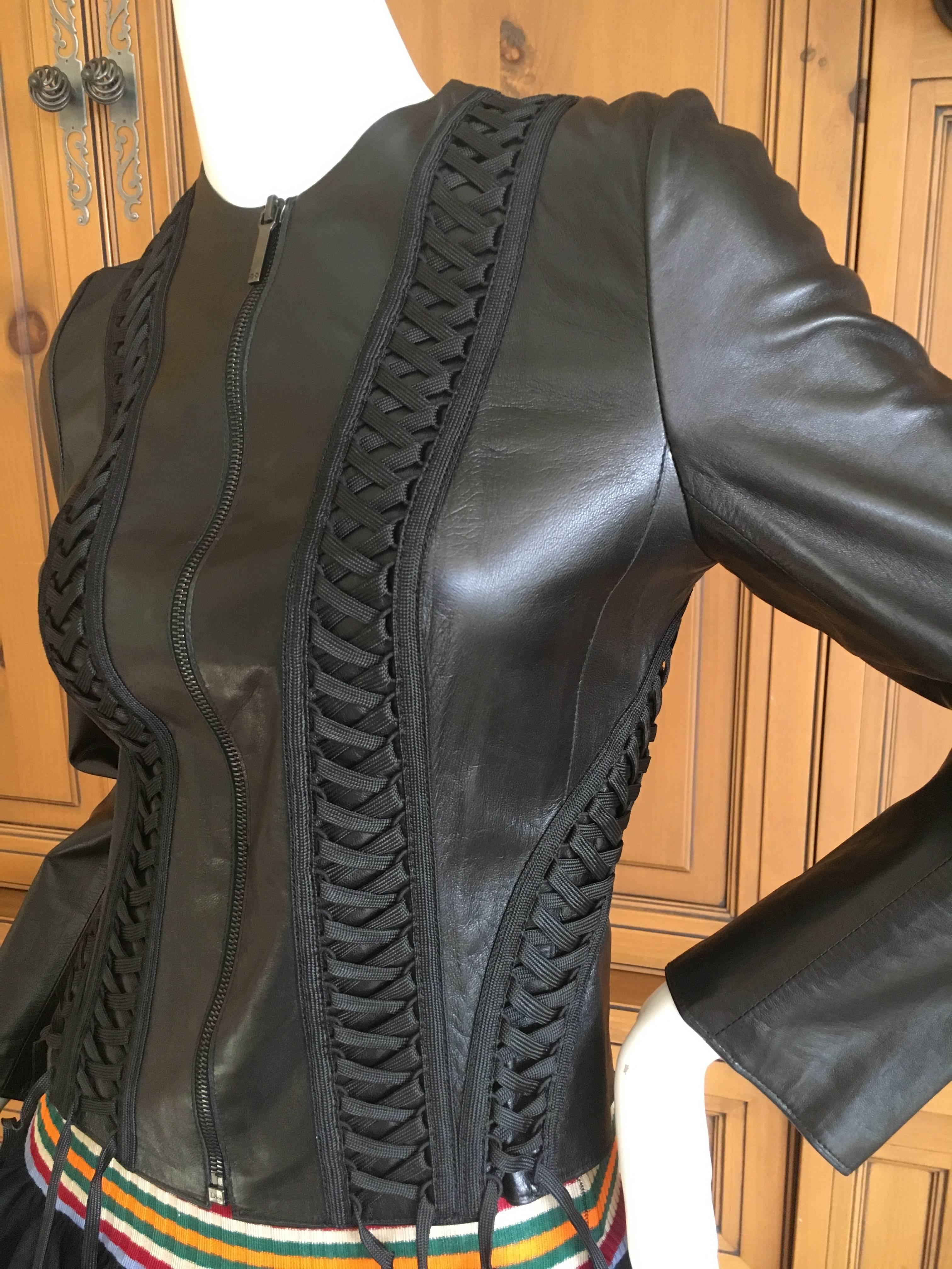 Christian Dior Black Lambskin Leather Corset Laced Bondage Jacket by John Galliano.
Size 42
Bust 36