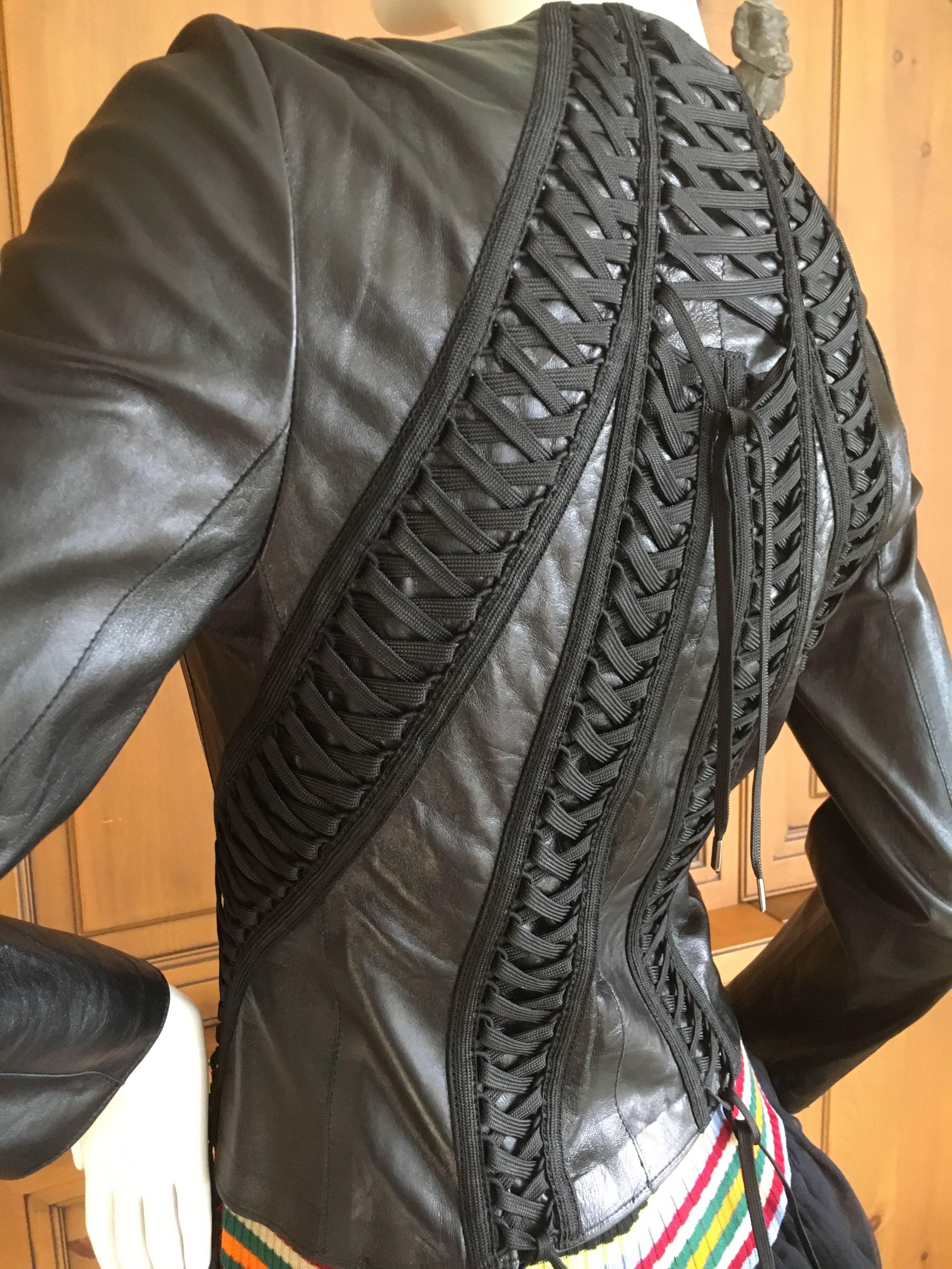 Christian Dior Black Lambskin Leather Corset Laced Bondage Jacket by Galliano In Excellent Condition For Sale In Cloverdale, CA