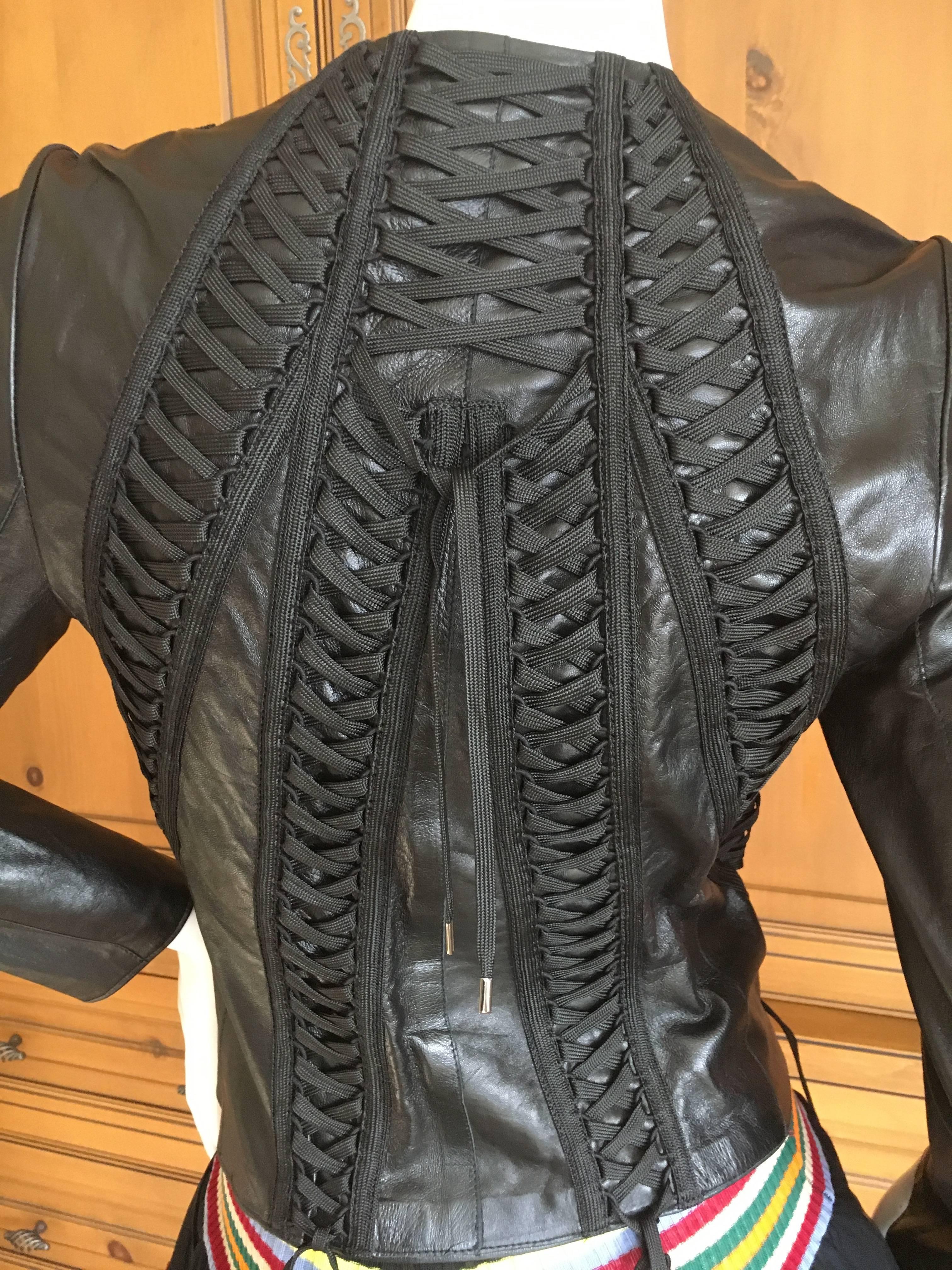 Christian Dior Black Lambskin Leather Corset Laced Bondage Jacket by Galliano For Sale 3