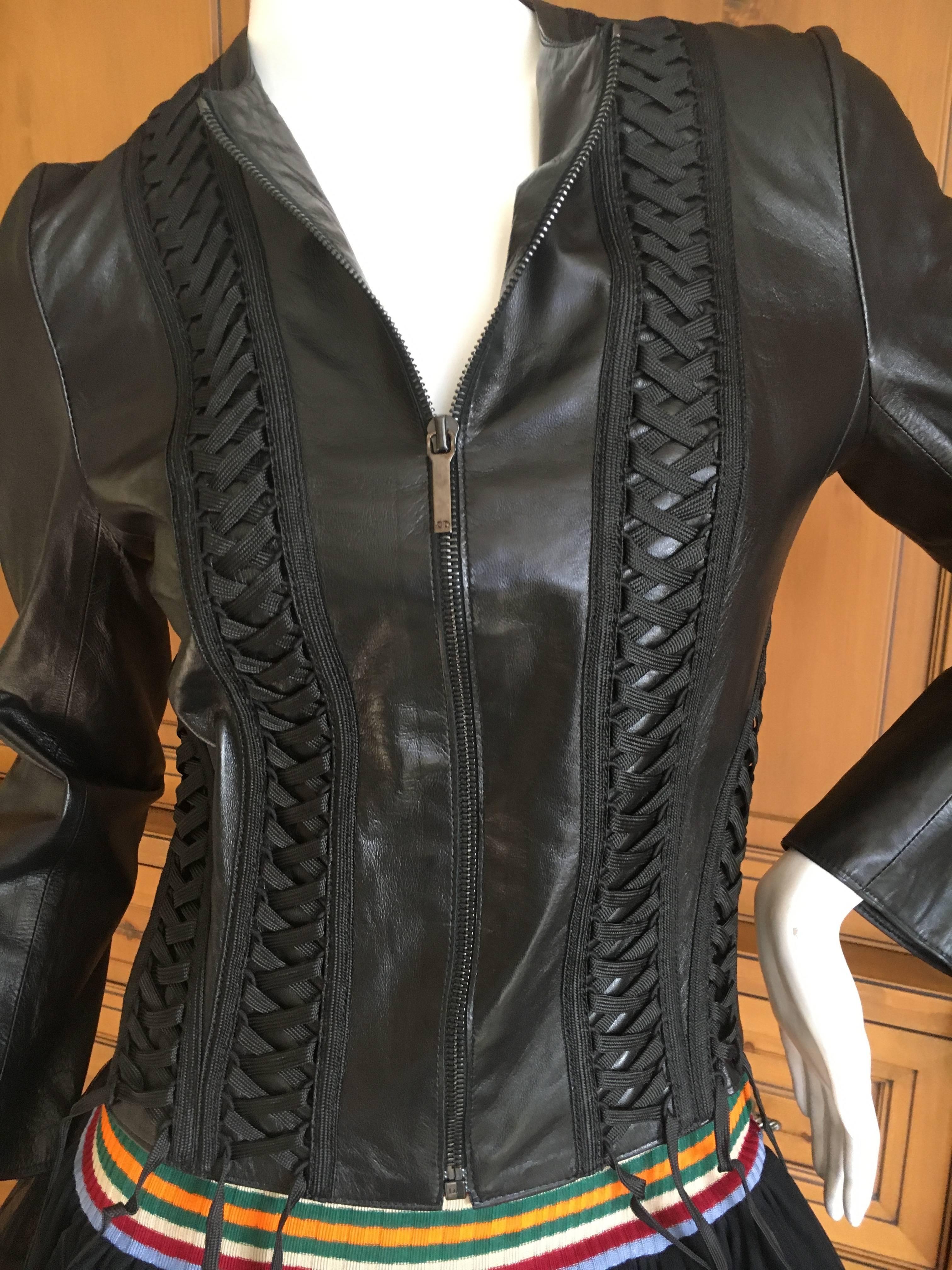 Christian Dior Black Lambskin Leather Corset Laced Bondage Jacket by Galliano For Sale 4