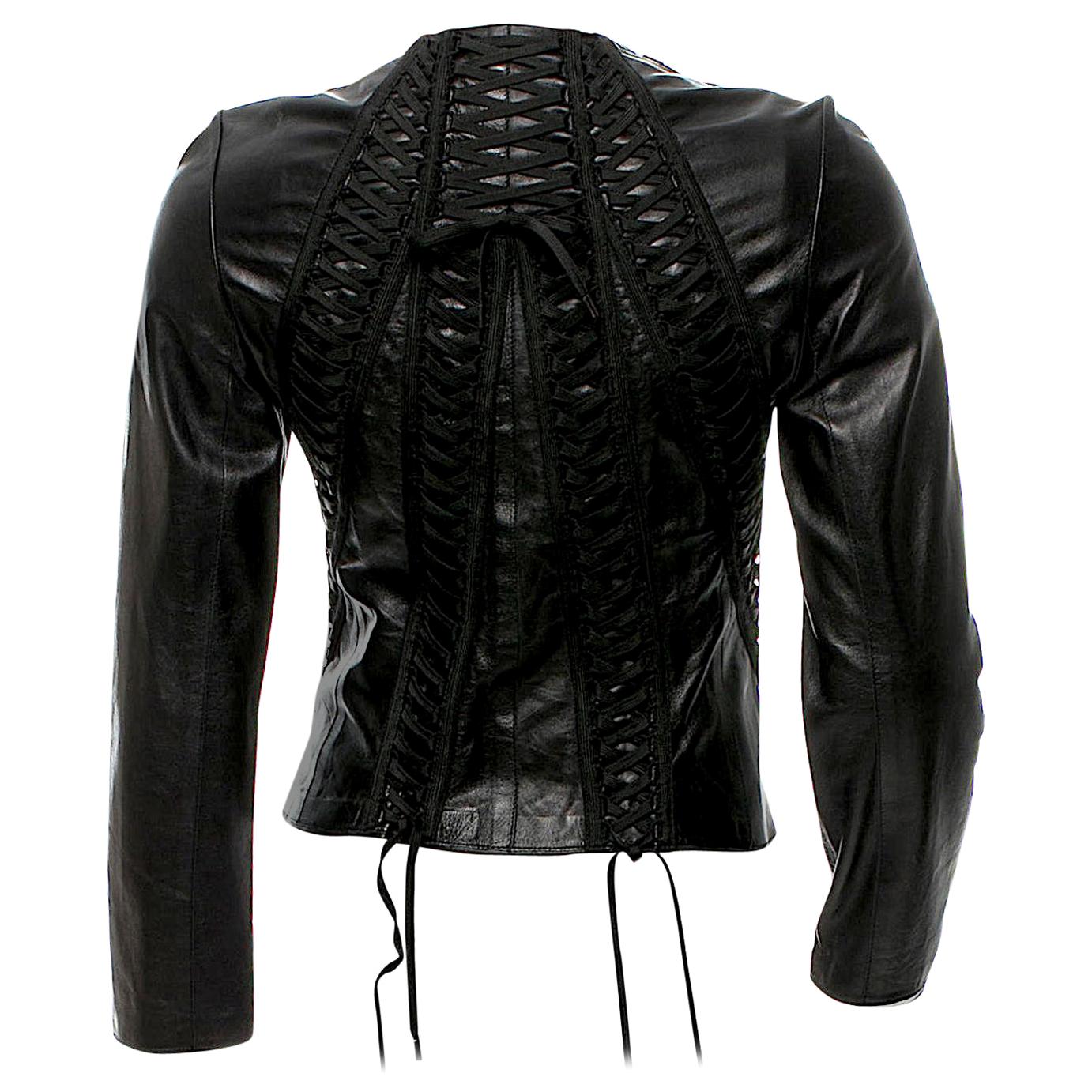 Christian Dior Black Lambskin Leather Corset Laced Bondage Jacket by Galliano For Sale
