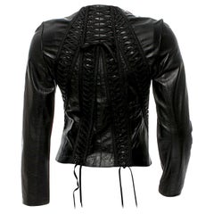 Christian Dior Black Lambskin Leather Corset Laced Bondage Jacket by Galliano