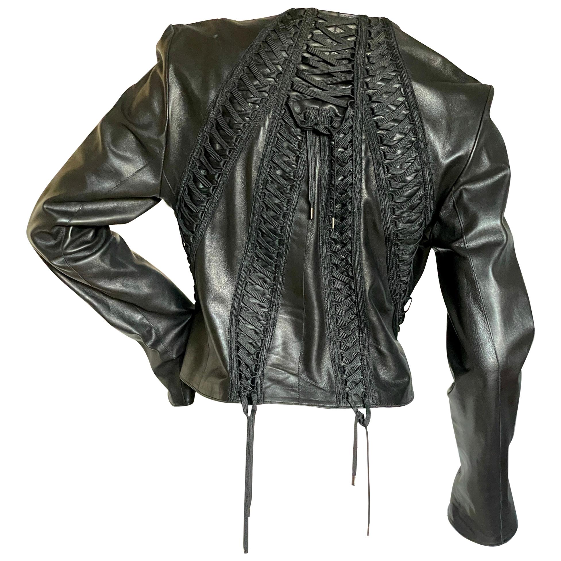 Christian Dior Black Lambskin Leather Corset Laced Moto Jacket by John Galliano
