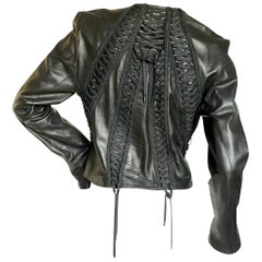 Vintage Christian Dior Black Lambskin Leather Corset Laced Moto Jacket by John Galliano