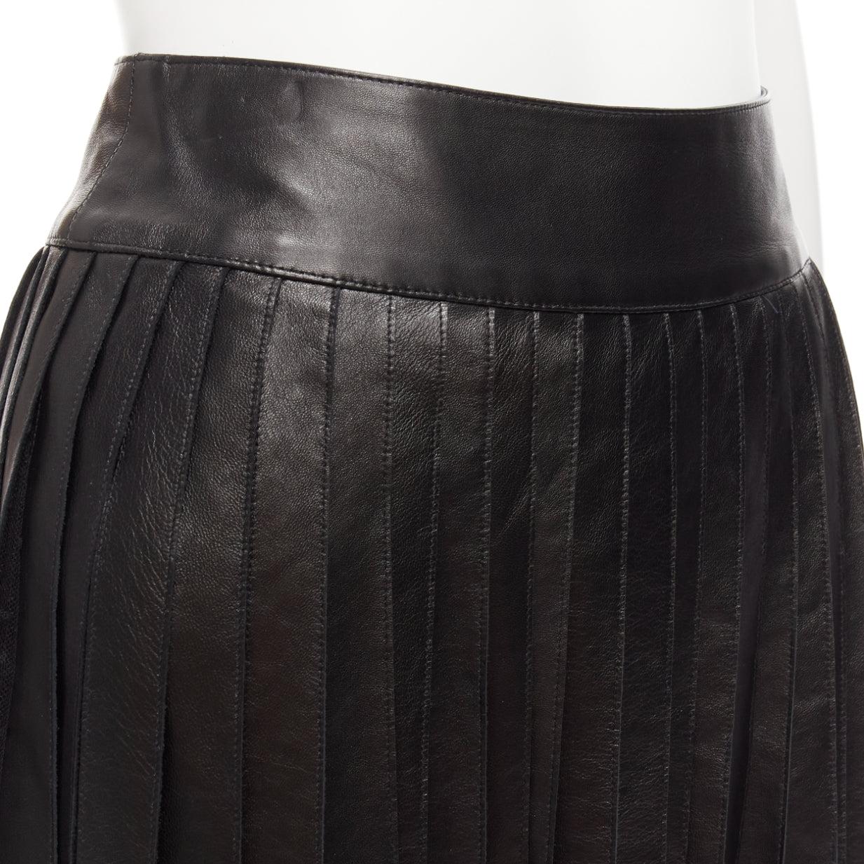 CHRISTIAN DIOR black lambskin leather polka dot lace tulle pleated skirt FR36 S For Sale 3