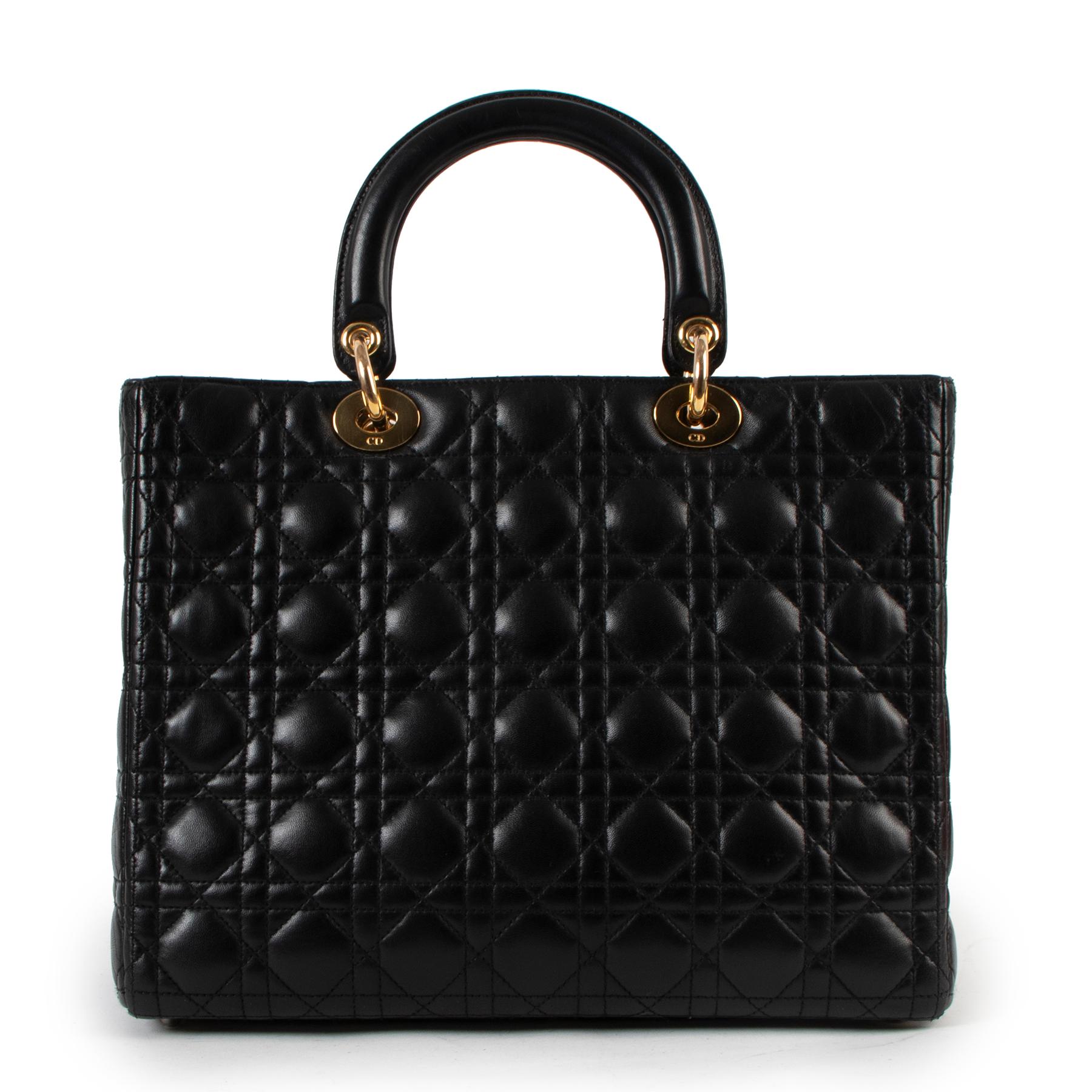 Christian Dior Black Large Lady Dior Cannage Lambskin Bag In Excellent Condition In Antwerp, BE