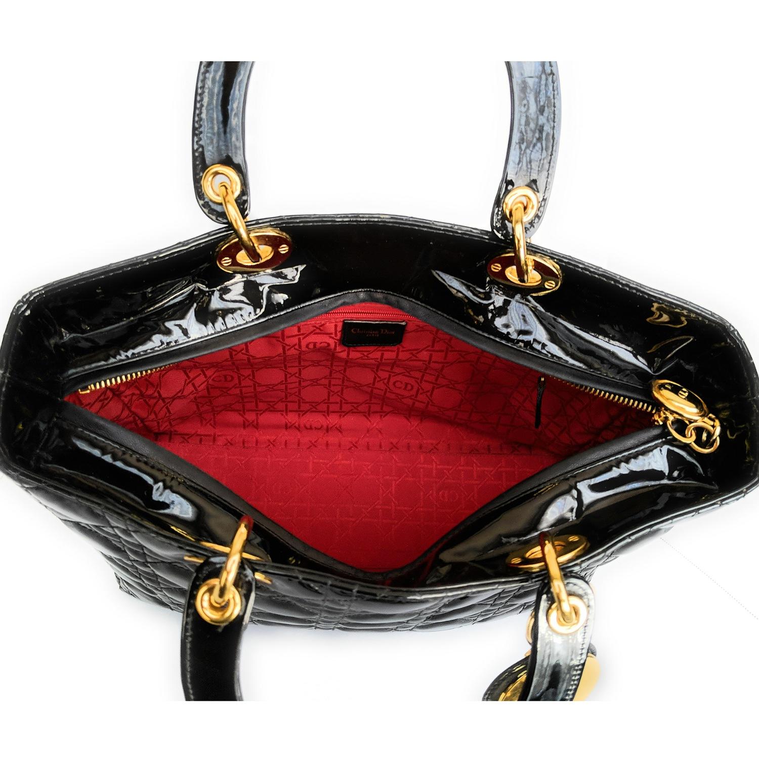 Christian Dior Black Large Patent Cannage Lady Dior Bag 4