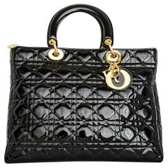 Christian Dior Black Large Patent Cannage Lady Dior Bag