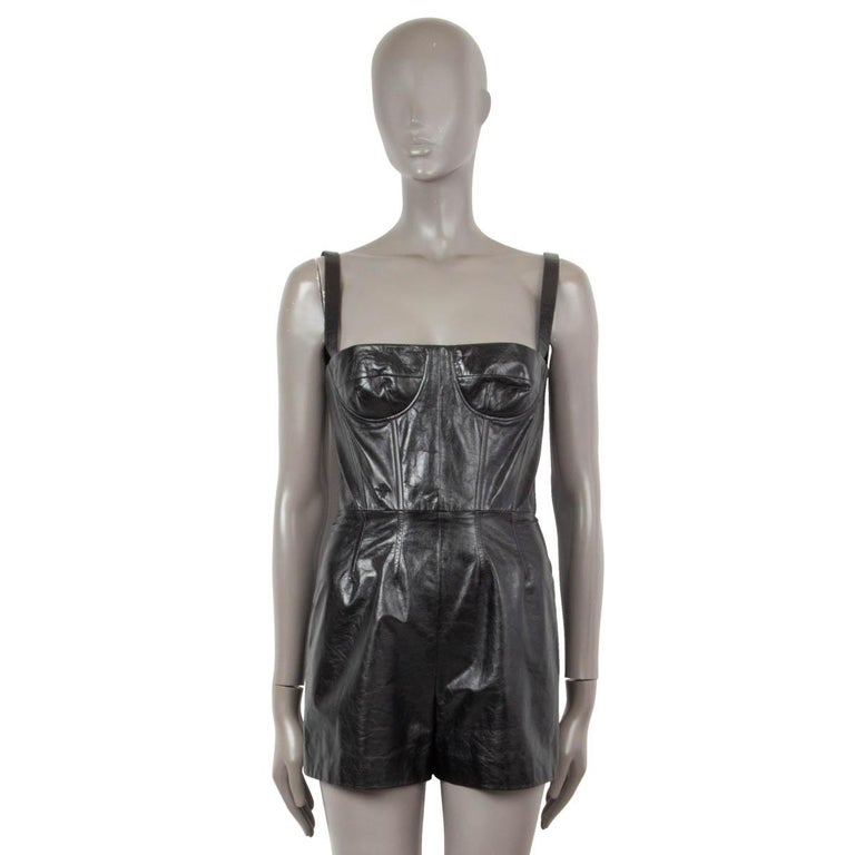 CHRISTIAN DIOR black leather 2018 BUSTIER MINI Romper Jumpsuit 38 S For  Sale at 1stDibs