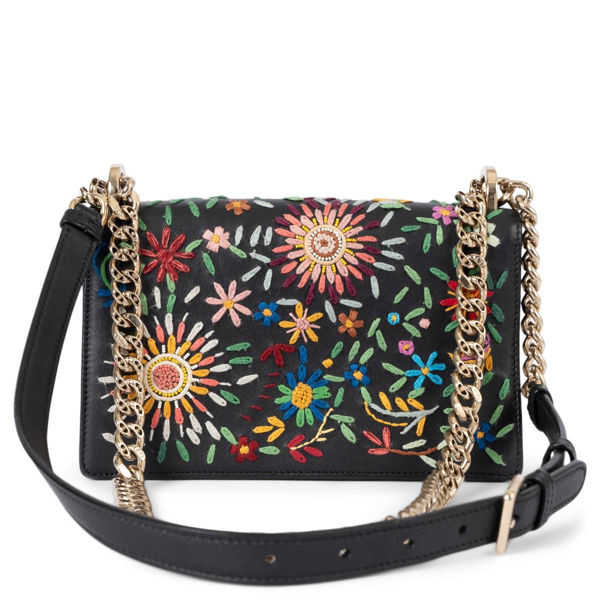 Women's CHRISTIAN DIOR black leather 2018 DIORAMA SMALL EMBROIDERED Shoulder Bag For Sale
