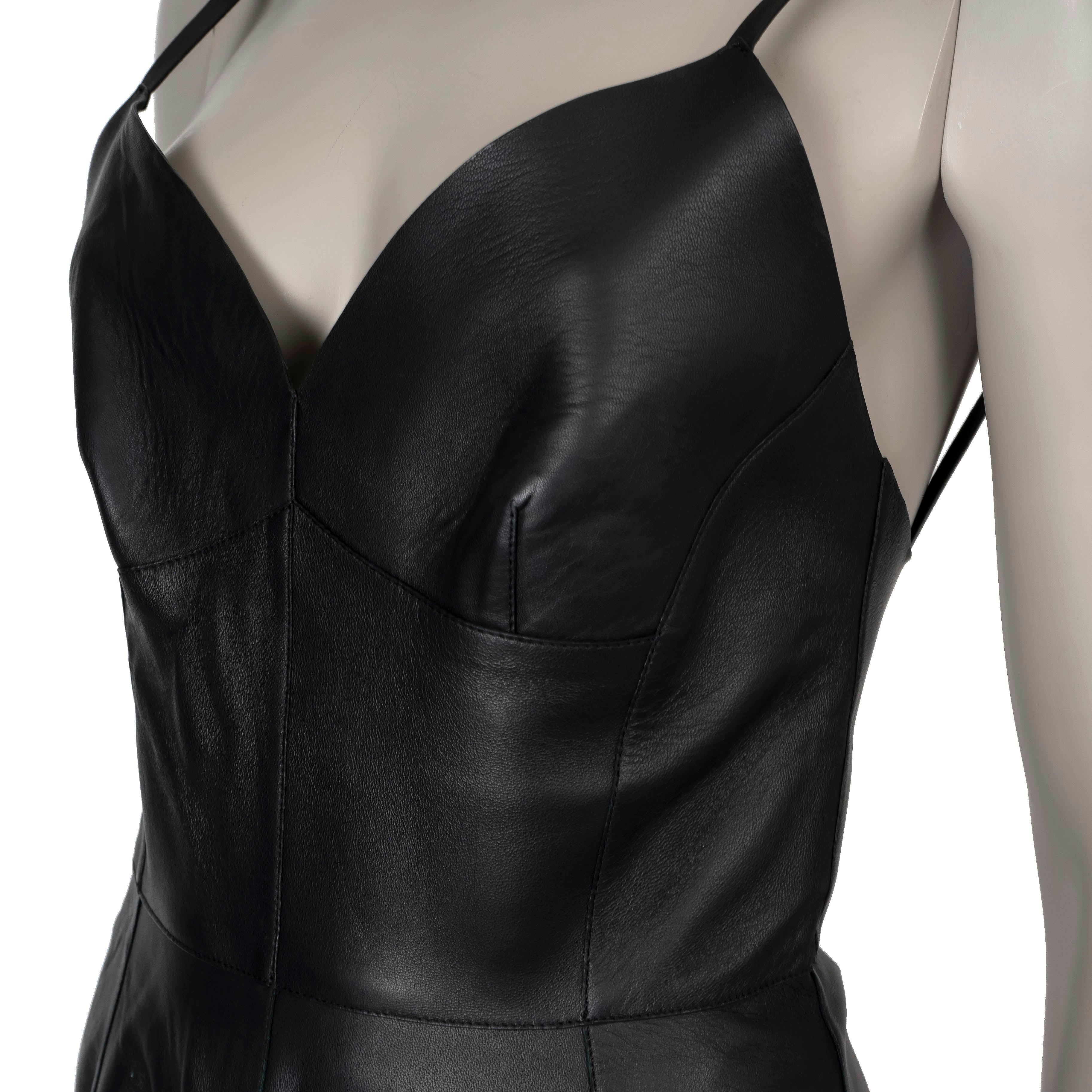 Women's CHRISTIAN DIOR black leather 2018 SLEEVELESS MAXI Dress 36 XS For Sale