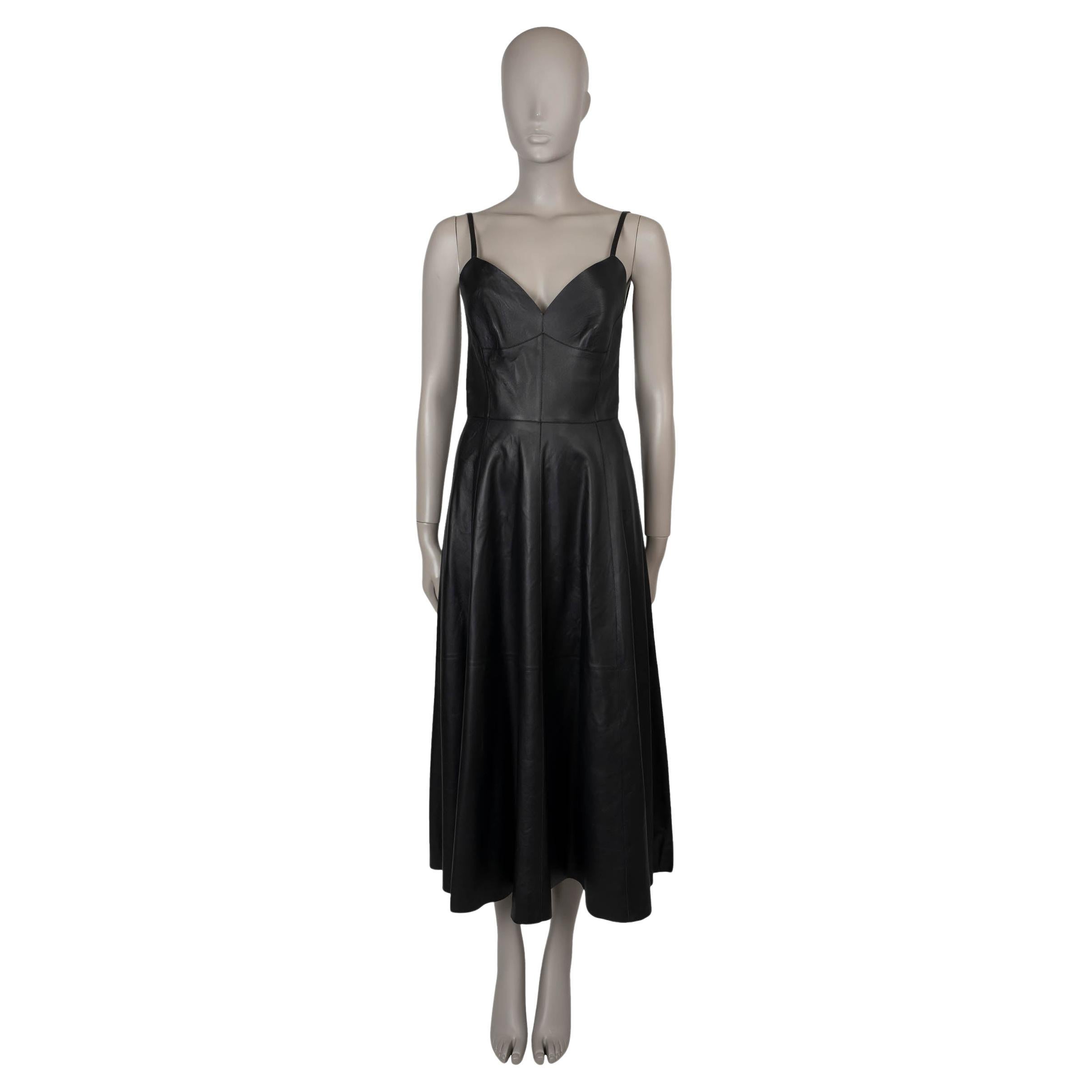 CHRISTIAN DIOR black leather 2018 SLEEVELESS MAXI Dress 36 XS For Sale