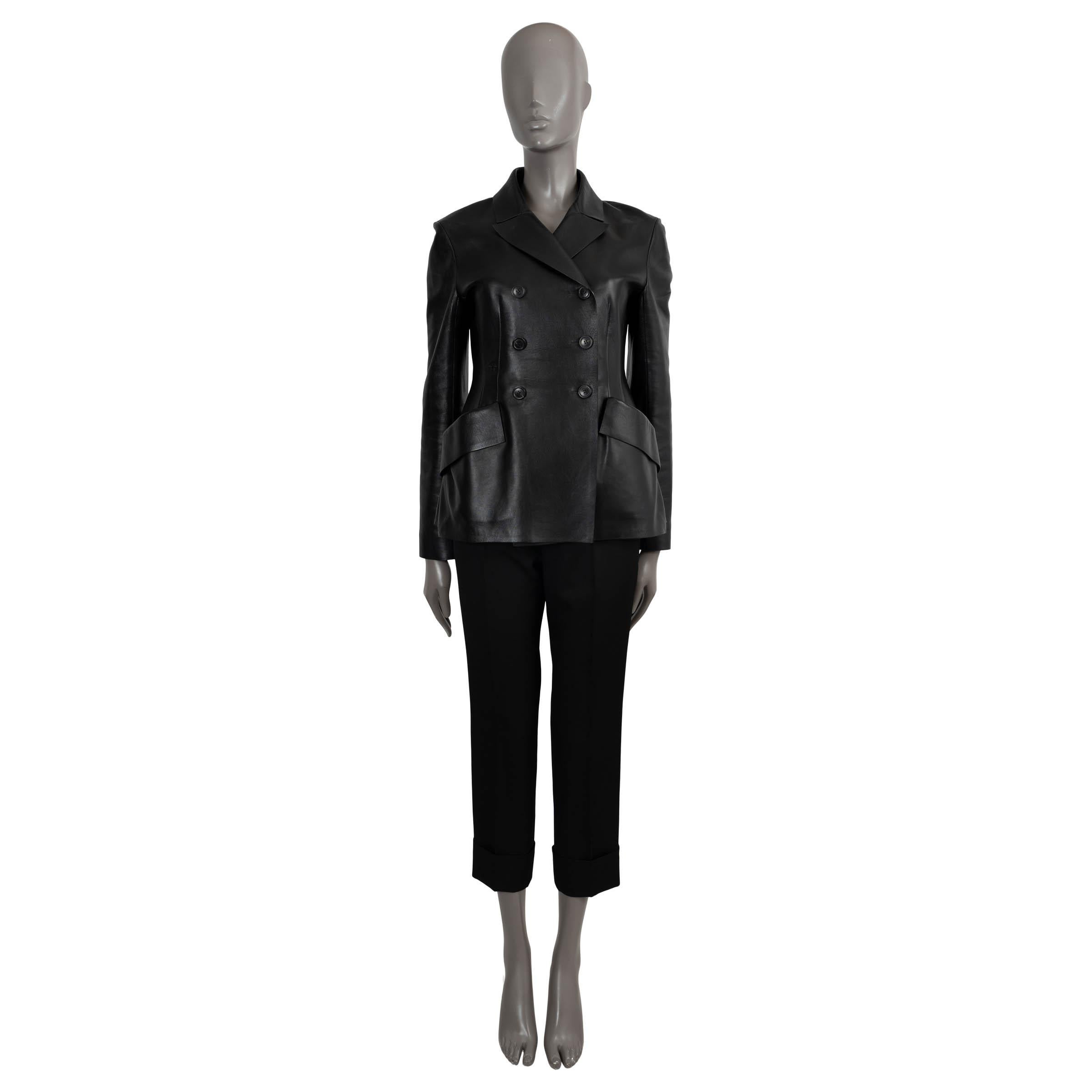 Women's CHRISTIAN DIOR black leather 2019 DOUBLE BREASTED BAR Jacket 40 M
