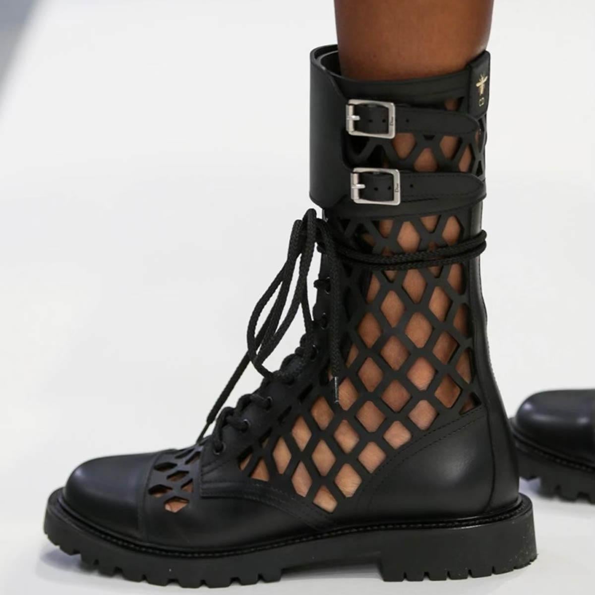 CHRISTIAN DIOR black leather 2020 D-TRAP Combat Boots Shoes 39 1